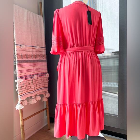 Kobi Halperin Elaine Flamingo Short Flutter Sleeve Wrap Midi Dress Women’s XL - Picture 5 of 14